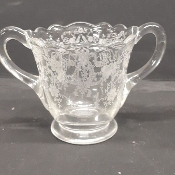 4 pc. bundle Fostoria Cambridge etched crystal creamer sugar, pitcher, dish - Picture 8 of 15